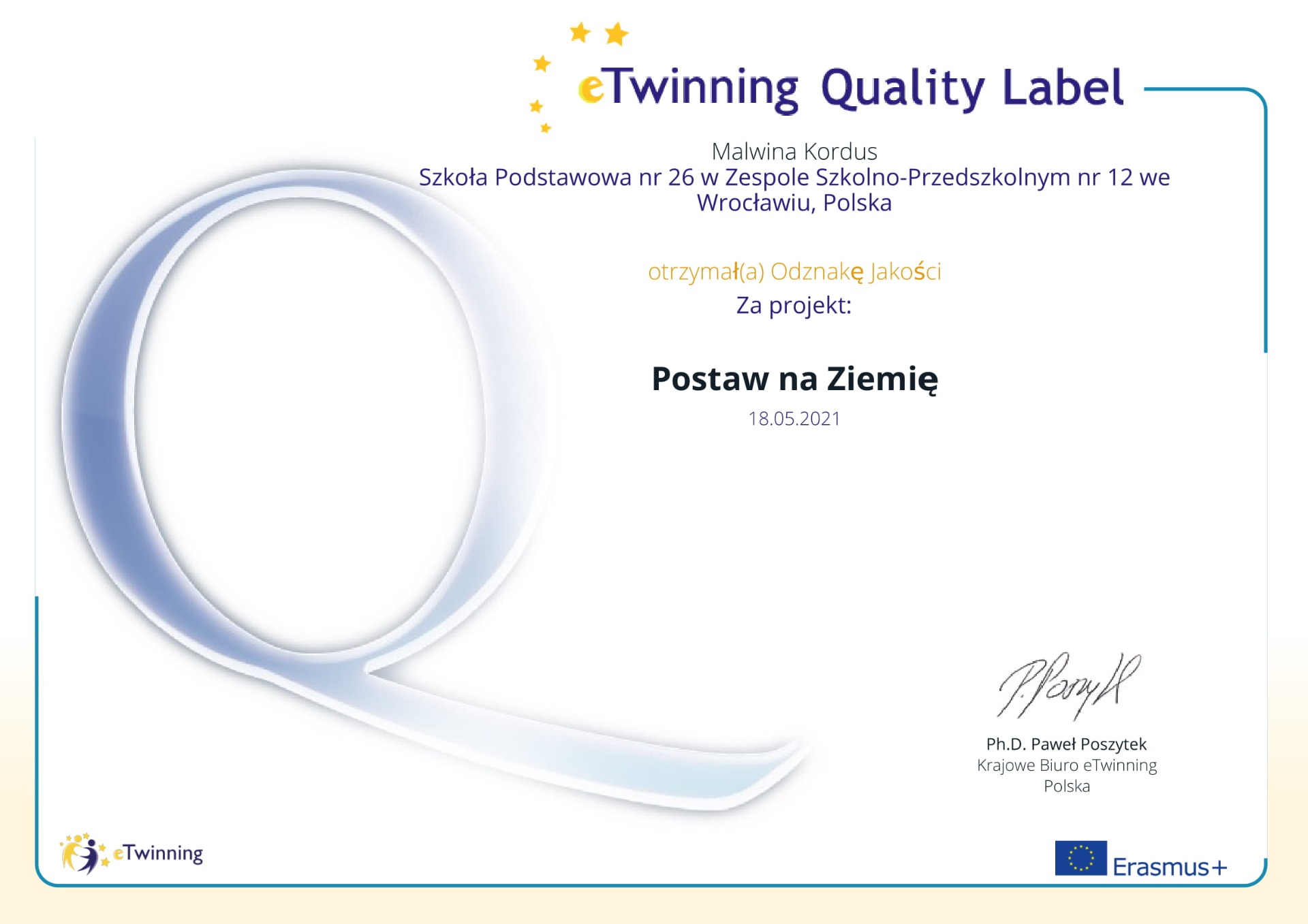 Odznaka dla naszego projektu eTwinning - Obrazek 1